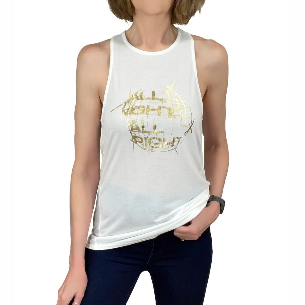 Halston Heritage All Night All Right Twist Tank Sz S New $95 White Gold Graphic